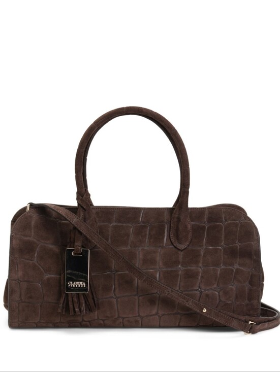 Claudia Firenze Handbags - Genuine Leather Suede Croc-Embossed Claudia Firenze Brown Bag with Tassel NWT